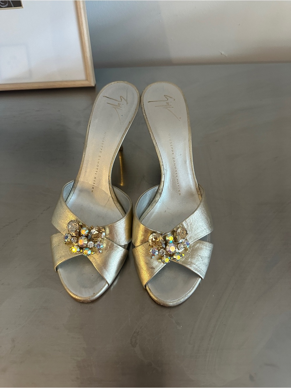 Giuseppe Zanotti Gold Jeweled Slip-On Heels